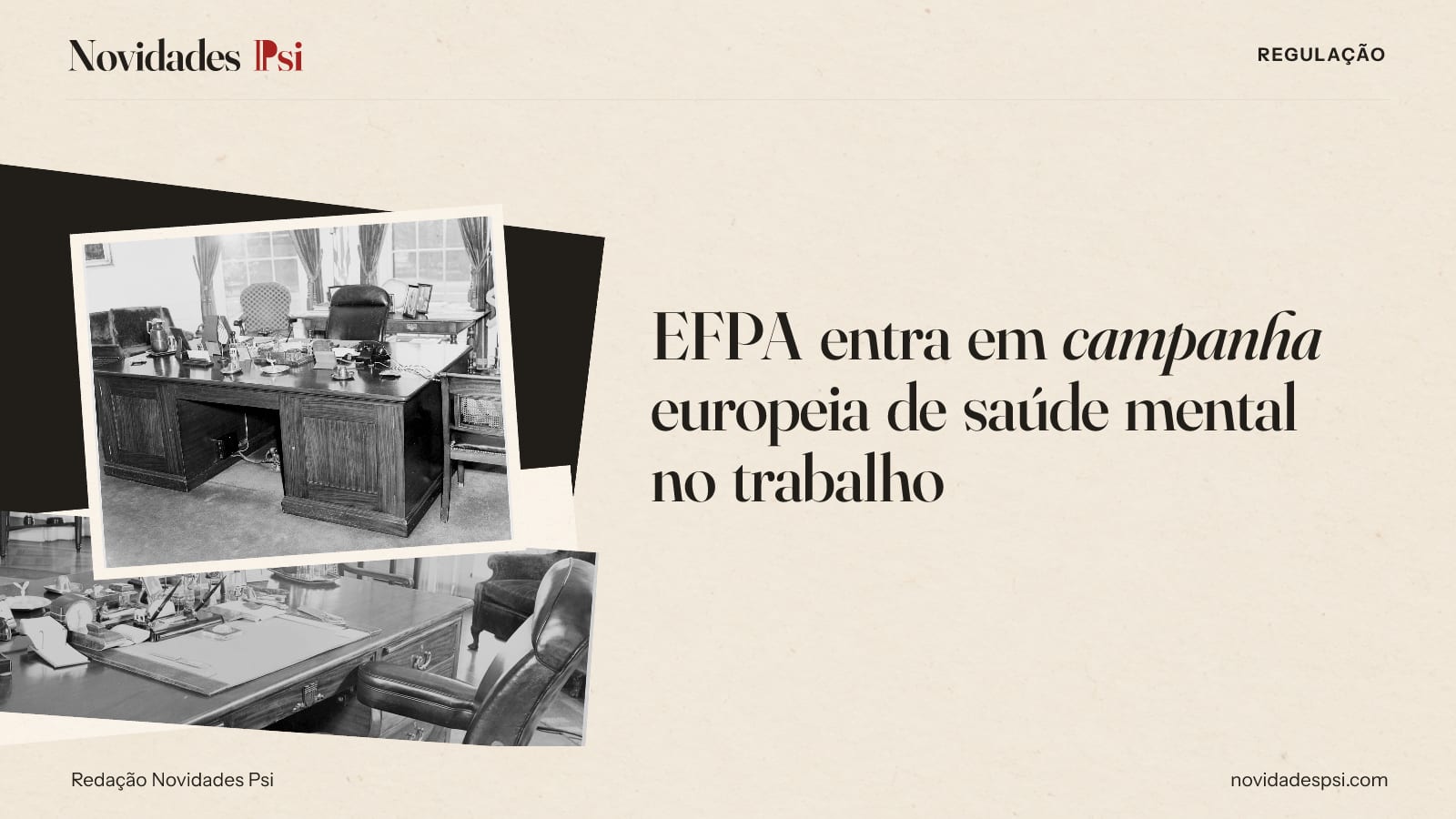 Colagem com mesa de escritório com telefone e papéis, mesa de trabalho com cadeira de e papel tinta.