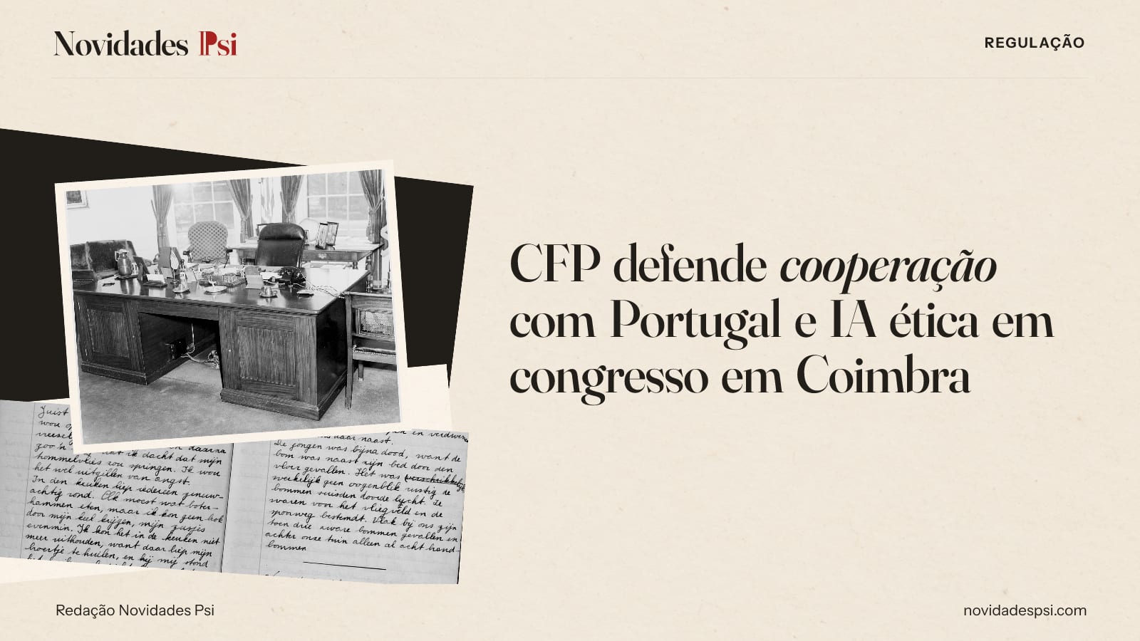 Colagem com escritório com armário de gavetas embutido, paisagem de arquivo e papel tinta.