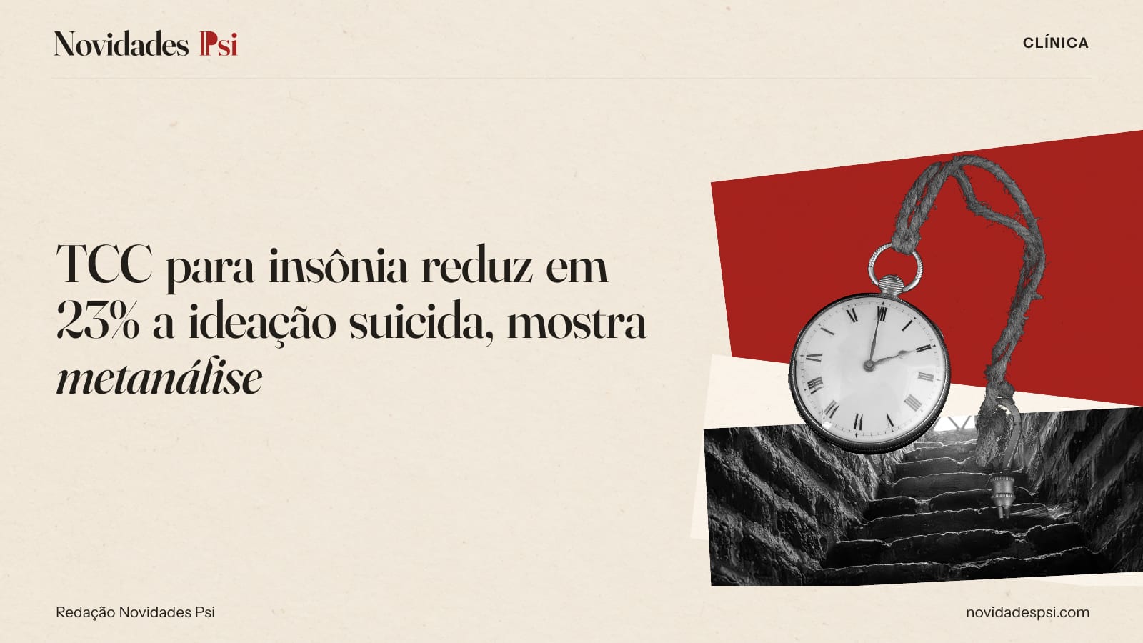 Colagem com relógio de bolso com corrente de corda, paisagem de arquivo e papel carmim.